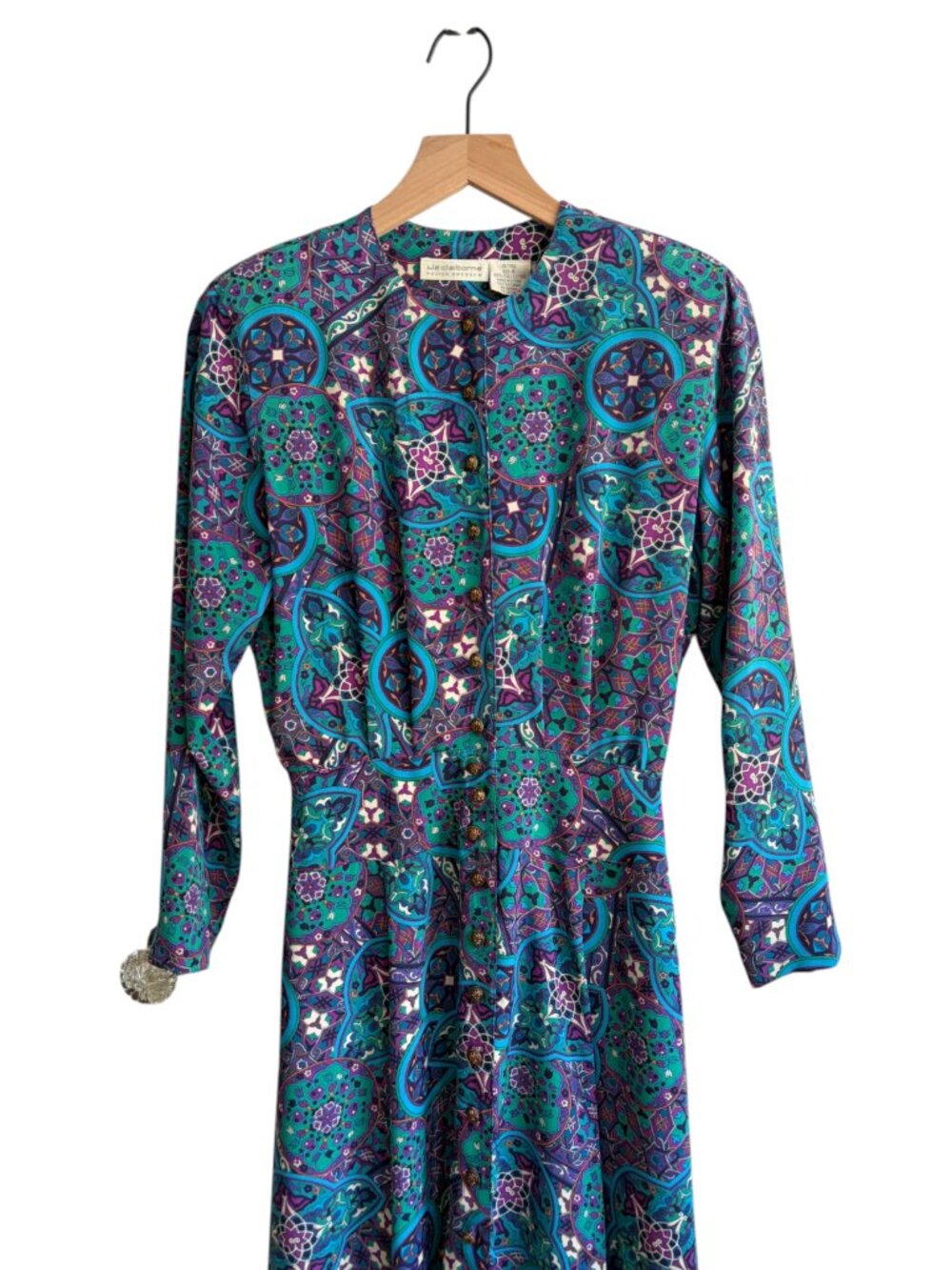 Vintage Liz Claiborne Paisley Button Down Shirt Dress with Swing Skirt Size 6 - Picture 3 of 6